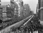 WWI soldiers parade down Swanston Street, Melbourne