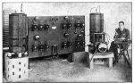 Marconi with the first broadcast transmitter