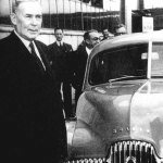 PM Chifley inspects the first Australian manufactured car, the Holden